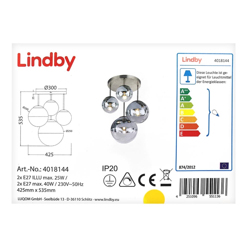 Lindby - Lampada da soffitto RAVENA 2xE27/40W/230V + 2xE27/25W/230V