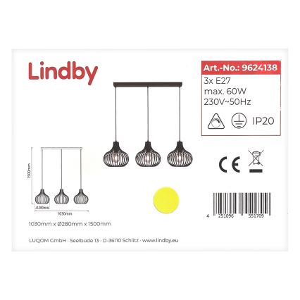 Lindby - Lampadario a sospensione su cavo FRANCES 3xE27/60W/230V