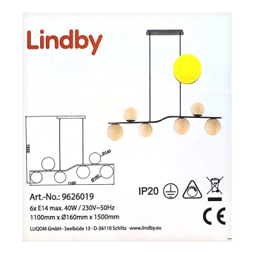Lindby - Lampadario a filo AVALYN 6xE14/40W/230V