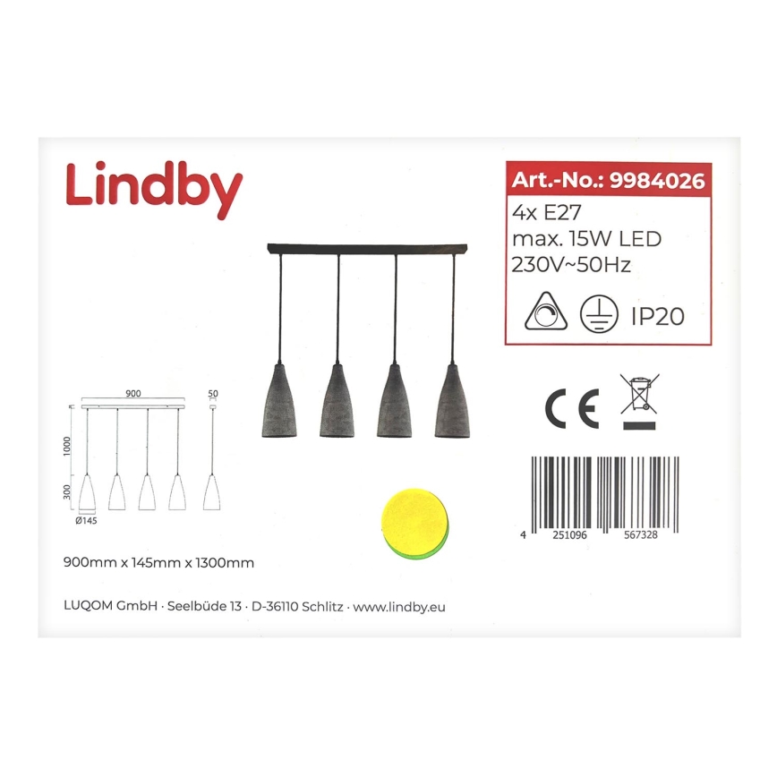 Lindby - Lampadario a filo SANNE 4xE27/15W/230V