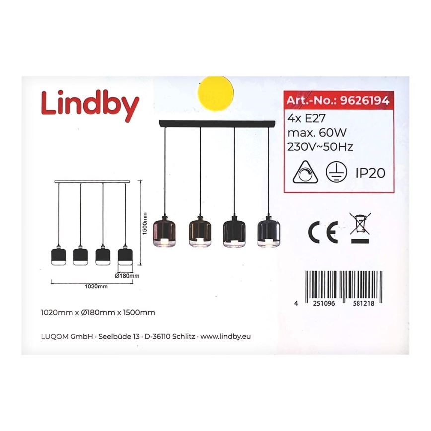 Lindby - Lampadario a filo TALLINN 4xE27/60W/230V