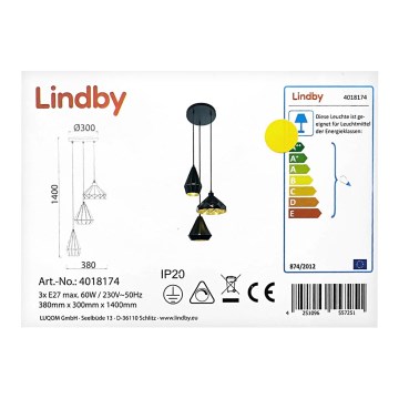 Lindby - Lampadario a sospensione con filo 3xE27/60W/230V