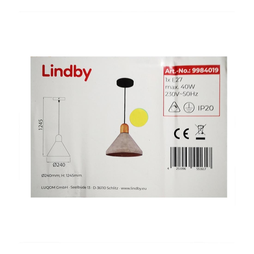 Lindby - Lampadario a sospensione con filo CAISY 1xE27/40W/230V