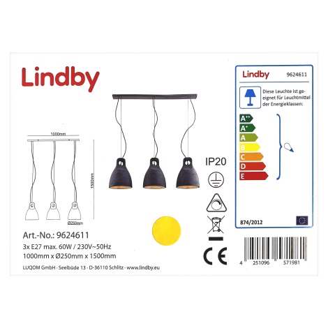 Lindby - Lampadario a sospensione con filo IBU 3xE27/60W/230V