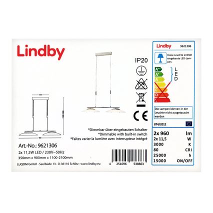 Lindby - Lampadario a sospensione con filo LED dimmerabile JUDIE 2xLED/11,5W/230V