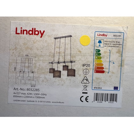 Lindby - Lampadario a sospensione con filo RUKAIA 4xE27/42W/230V