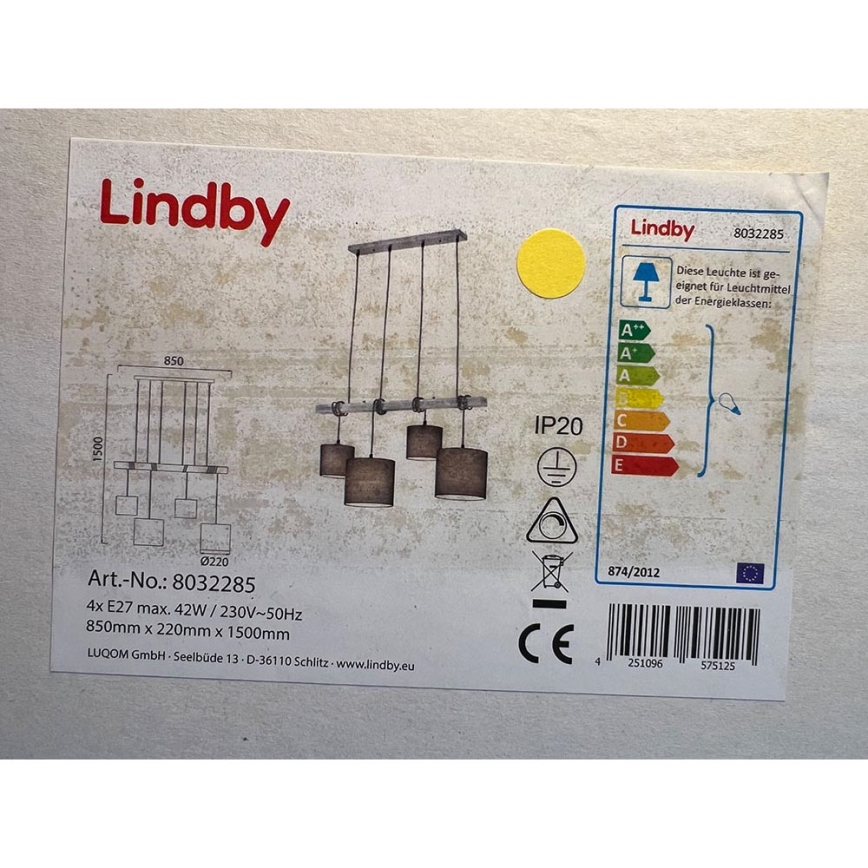 Lindby - Lampadario a sospensione con filo RUKAIA 4xE27/42W/230V