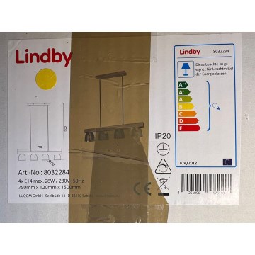 Lindby - Lampadario a sospensione con filo WATAN 4xE14/28W/230V