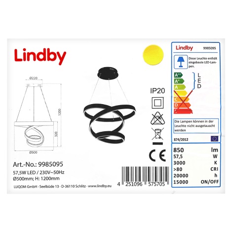 Lindby - Lampadario LED a filo OLADA LED/57,5W/230V