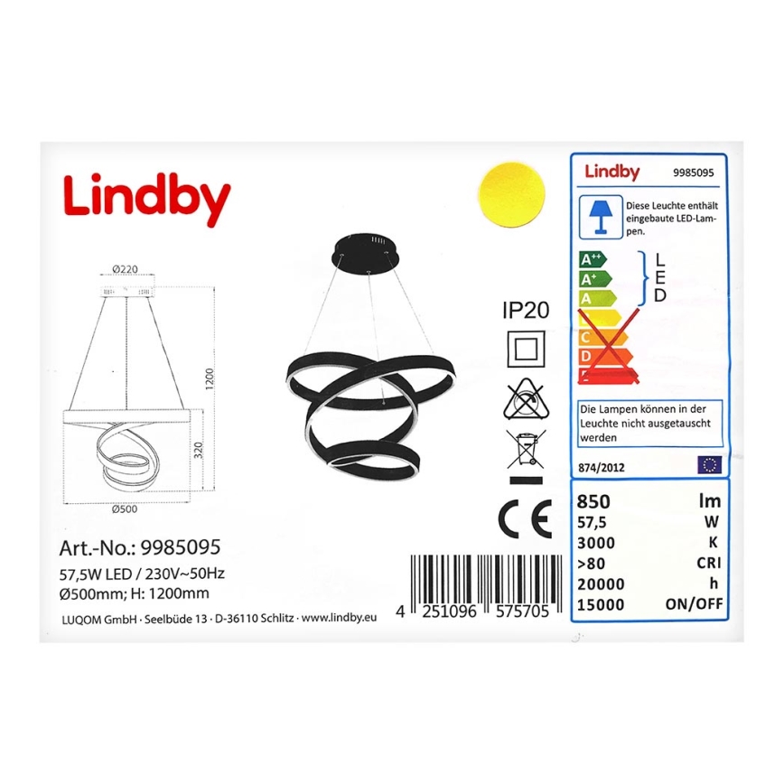 Lindby - Lampadario LED a filo OLADA LED/57,5W/230V