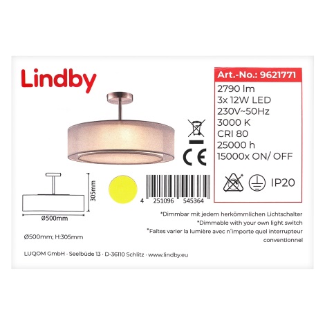 Lindby - Lampadario LED Dimmerabile su palo PIKKA 3xLED/12W/230V