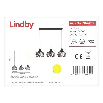 Lindby - Lampadario su filo RANGINA 3xE27/60W/230V