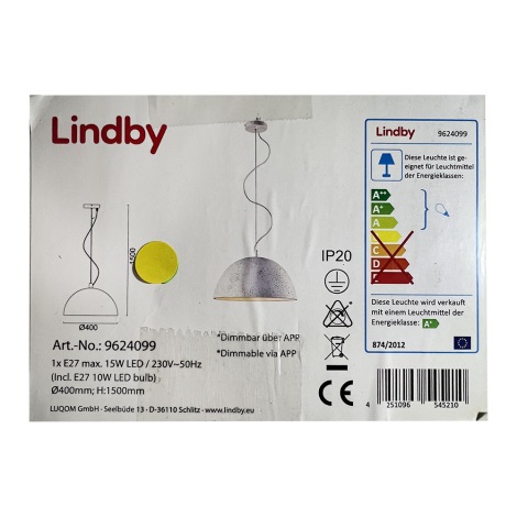Lindby - LED RGB Lampadario dimmerabile a sospensione con filo CAROLLE LED/10W/230V Wi-Fi Tuya