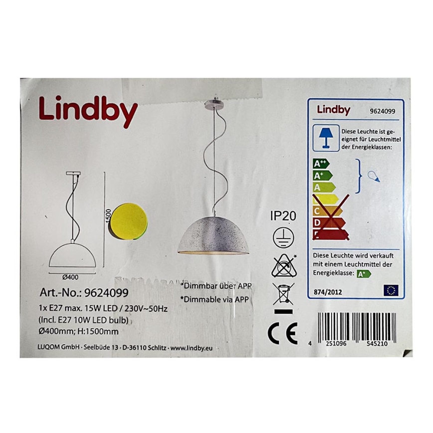 Lindby - LED RGB Lampadario dimmerabile a sospensione con filo CAROLLE LED/10W/230V Wi-Fi Tuya