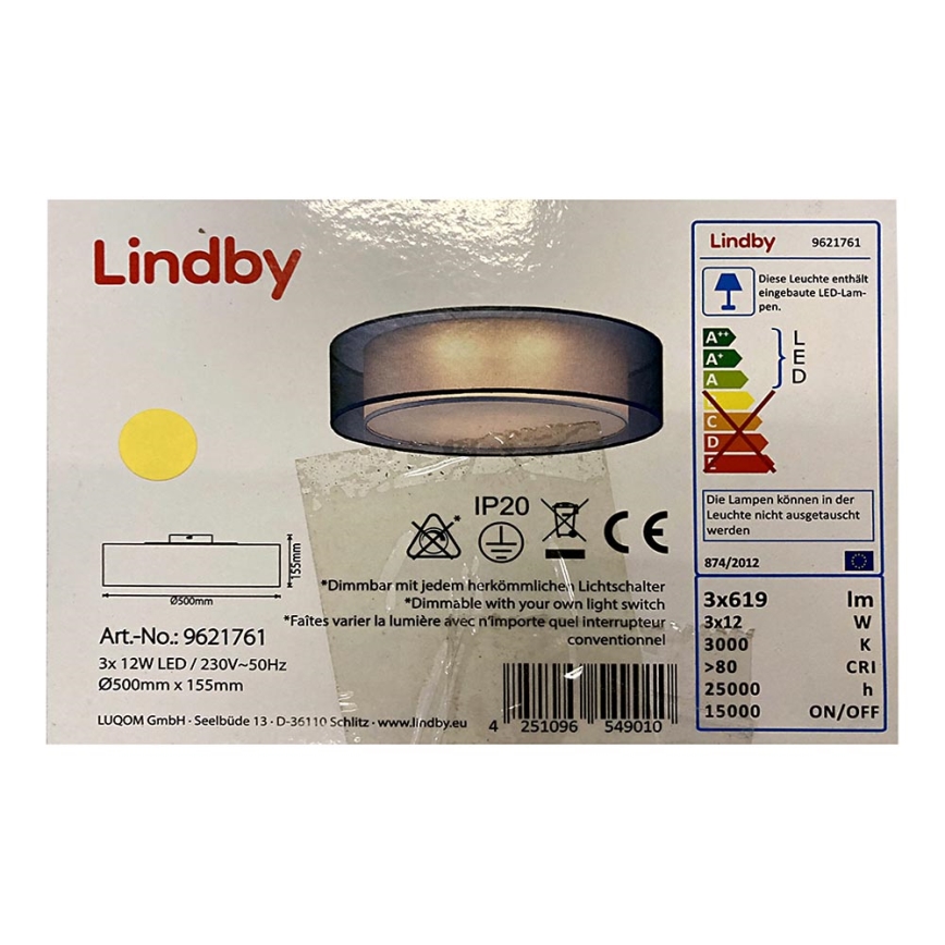 Lindby - Plafoniera LED dimmerabile AMON 3xLED/12W/230V