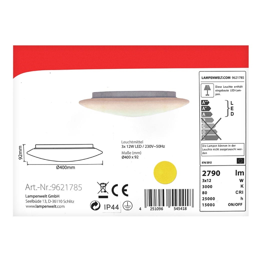 Lindby - Plafoniera LED dimmerabile TOAN 3xLED/12W/230V IP44