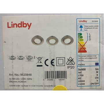 Lindby - SET 3x Lampada LED da incasso ANDREJ LED/4W/230V