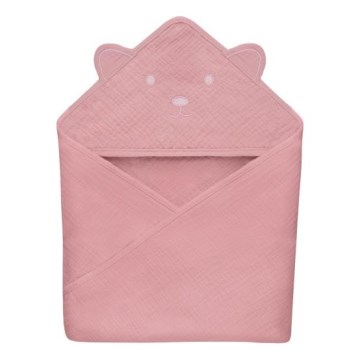 Lionelo - Accappatoio per bambini con cappuccio in mussola MUSLIN HOODED TOWEL Pink Baby