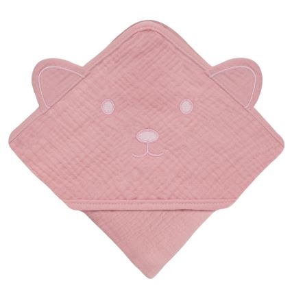 Lionelo - Accappatoio per bambini con cappuccio in mussola MUSLIN HOODED TOWEL Pink Baby