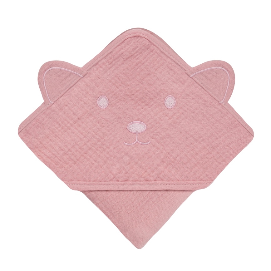 Lionelo - Accappatoio per bambini con cappuccio in mussola MUSLIN HOODED TOWEL Pink Baby