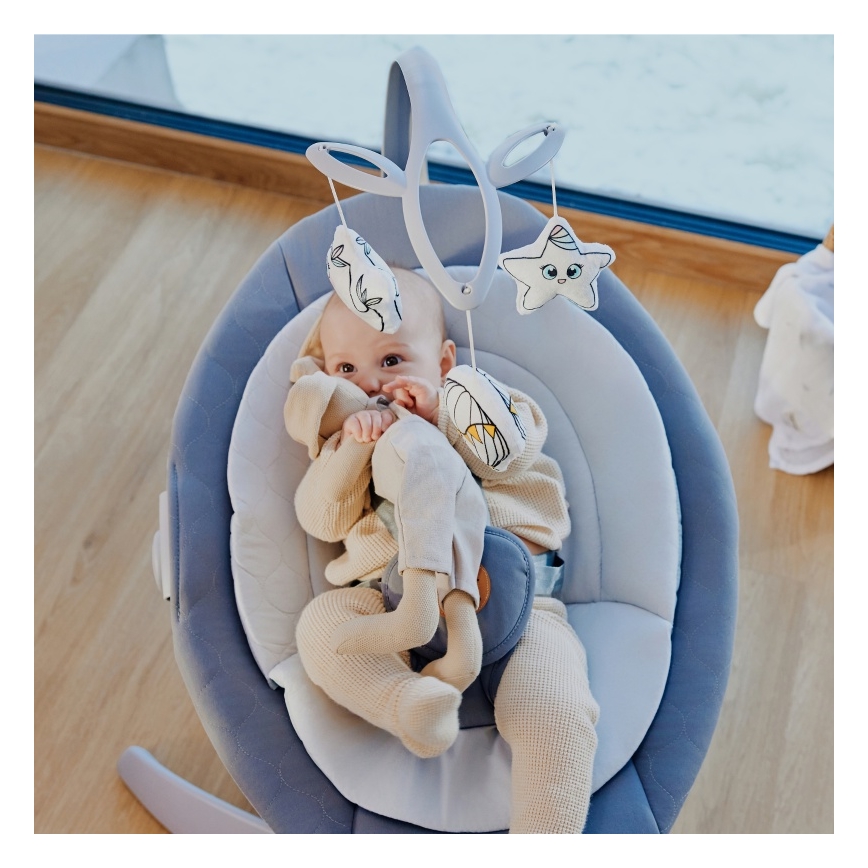 Lionelo - Altalena per bambini con melodia MELL Grey Stone 4xAA + telecomando
