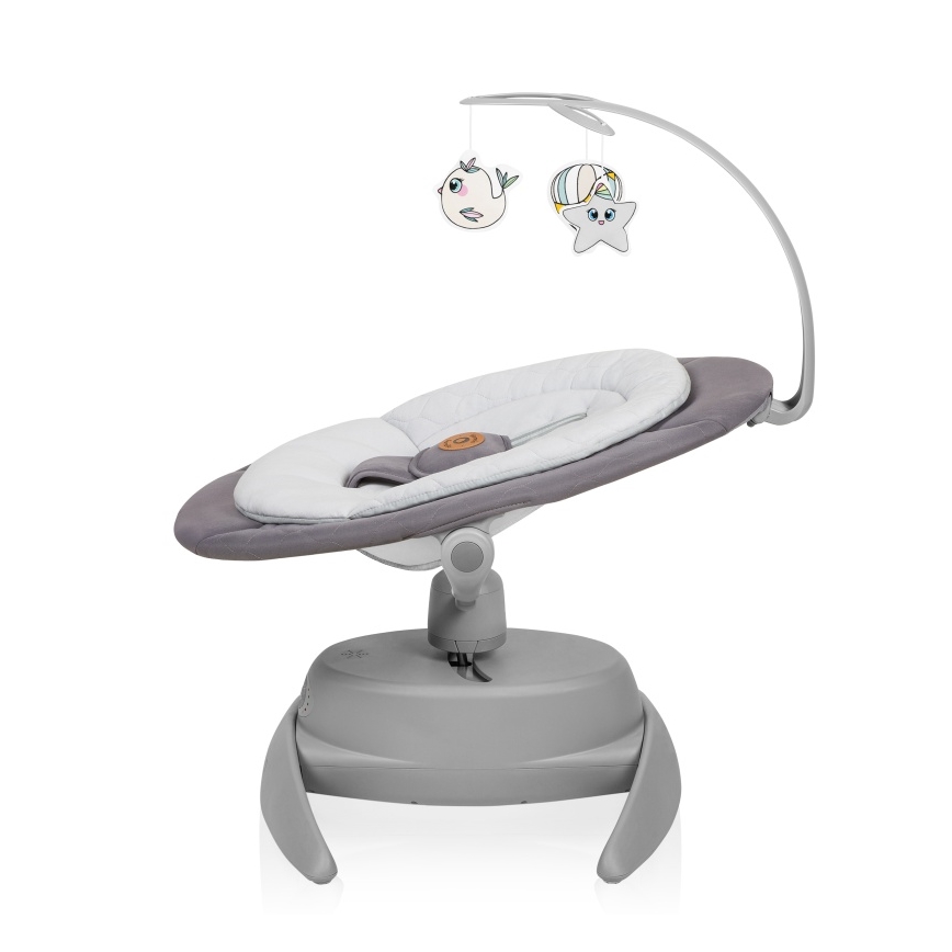 Lionelo - Altalena per bambini con melodia MELL Grey Stone 4xAA + telecomando