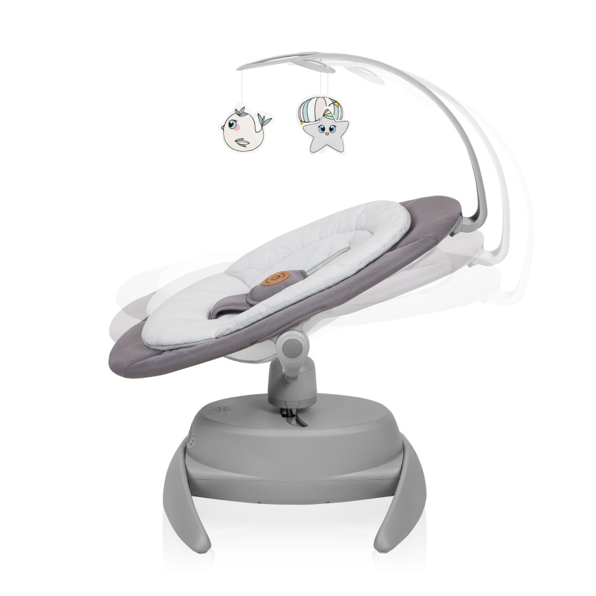 Lionelo - Altalena per bambini con melodia MELL Grey Stone 4xAA + telecomando