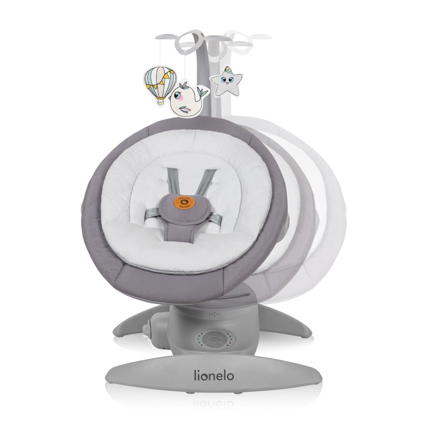 Lionelo - Altalena per bambini con melodia MELL Grey Stone 4xAA + telecomando