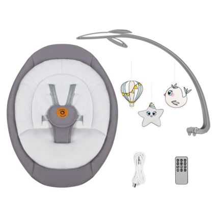 Lionelo - Altalena per bambini con melodia MELL Grey Stone 4xAA + telecomando
