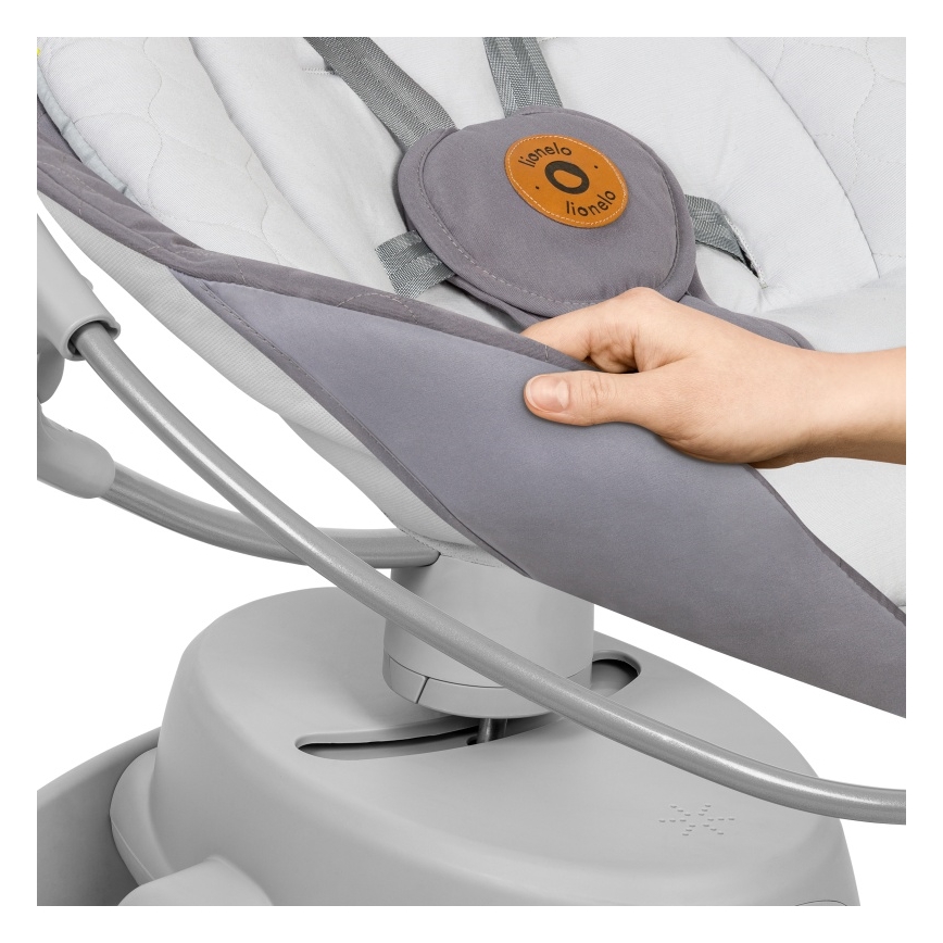 Lionelo - Altalena per bambini con melodia MELL Grey Stone 4xAA + telecomando
