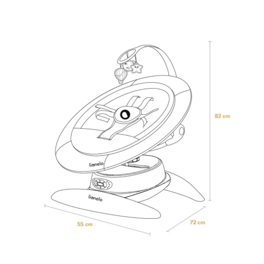 Lionelo - Altalena per bambini con melodia MELL Grey Stone 4xAA + telecomando