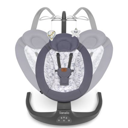 Lionelo - Altalena per bambini RALF con melodia, 4xAA, Grigio/Bianco + telecomando