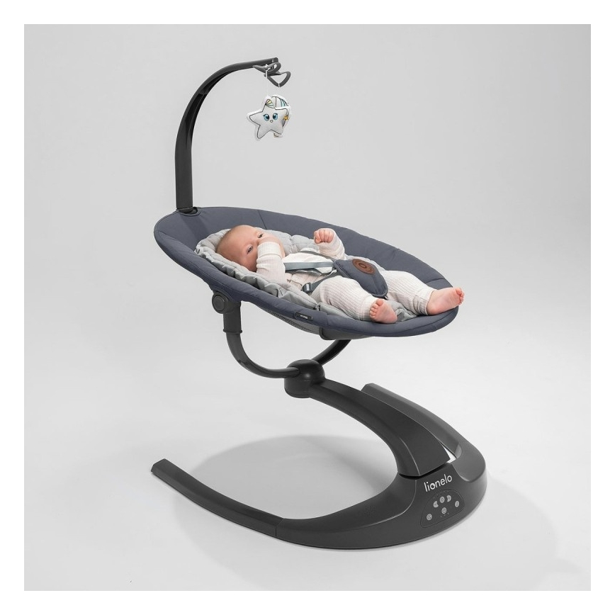 Lionelo - Altalena per bambini RINA con melodia, 4xAA, grigio cemento + telecomando