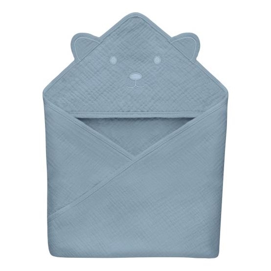 Lionelo - Asciugamano per bambini con cappuccio MUSLIN GRIGIO CIELO