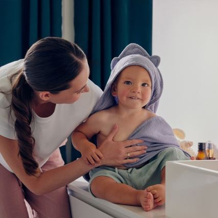 Lionelo - Asciugamano per bambini con cappuccio MUSLIN GRIGIO CIELO