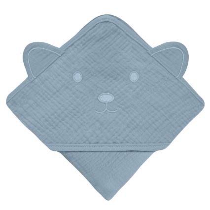 Lionelo - Asciugamano per bambini con cappuccio MUSLIN GRIGIO CIELO