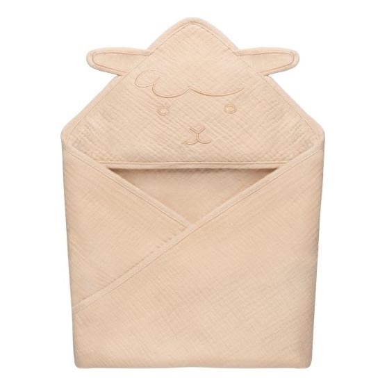 Lionelo - Asciugamano per bambini con cappuccio MUSLIN HOODED TOWEL Beige Cappuccino