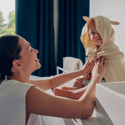 Lionelo - Asciugamano per bambini con cappuccio MUSLIN HOODED TOWEL Beige Cappuccino