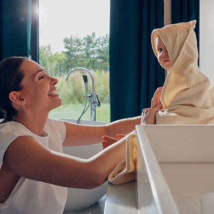 Lionelo - Asciugamano per bambini con cappuccio MUSLIN HOODED TOWEL Beige Cappuccino
