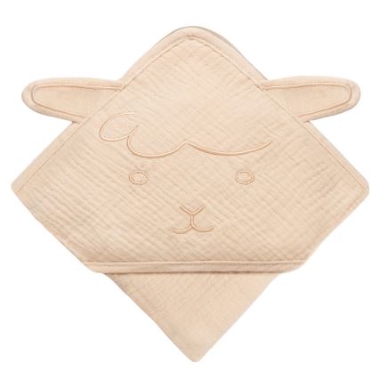Lionelo - Asciugamano per bambini con cappuccio MUSLIN HOODED TOWEL Beige Cappuccino