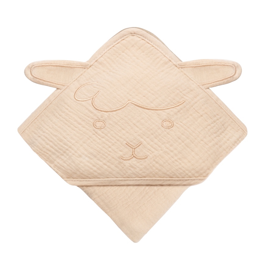 Lionelo - Asciugamano per bambini con cappuccio MUSLIN HOODED TOWEL Beige Cappuccino