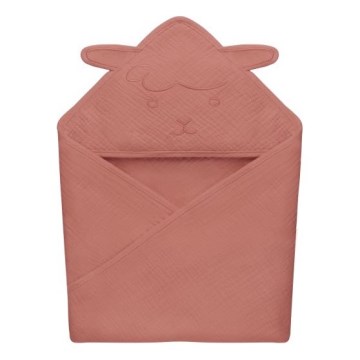 Lionelo - Asciugamano per Bambini con Cappuccio MUSLIN HOODED TOWEL Corallo Rosso