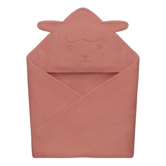 Lionelo - Asciugamano per bambini con cappuccio MUSLIN ROSSO CORALLO