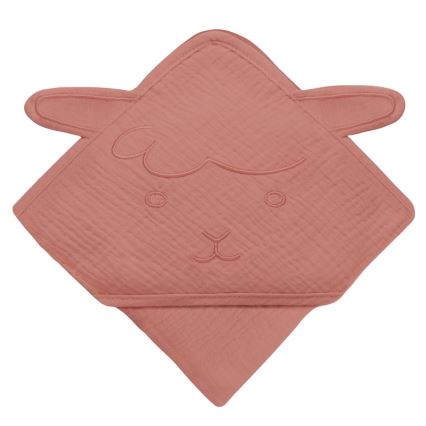 Lionelo - Asciugamano per bambini con cappuccio MUSLIN ROSSO CORALLO