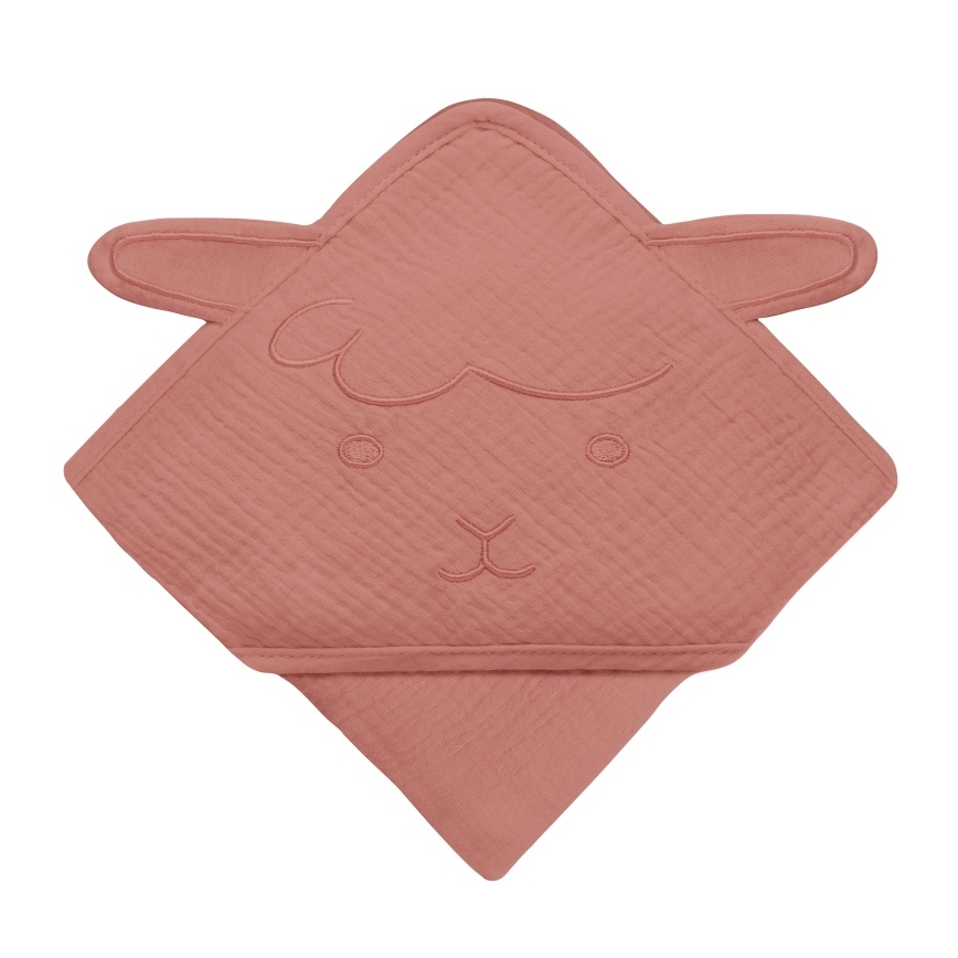 Lionelo - Asciugamano per bambini con cappuccio MUSLIN ROSSO CORALLO