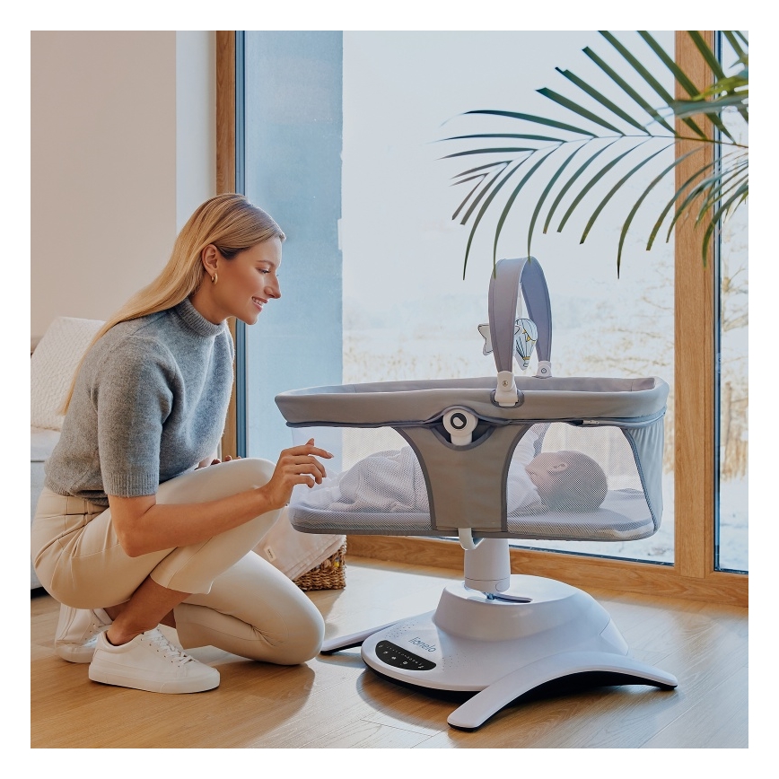 Lionelo - Sdraietta per neonati con melodia 2 in 1 BELLA 4xAA Grigio Cemento + telecomando