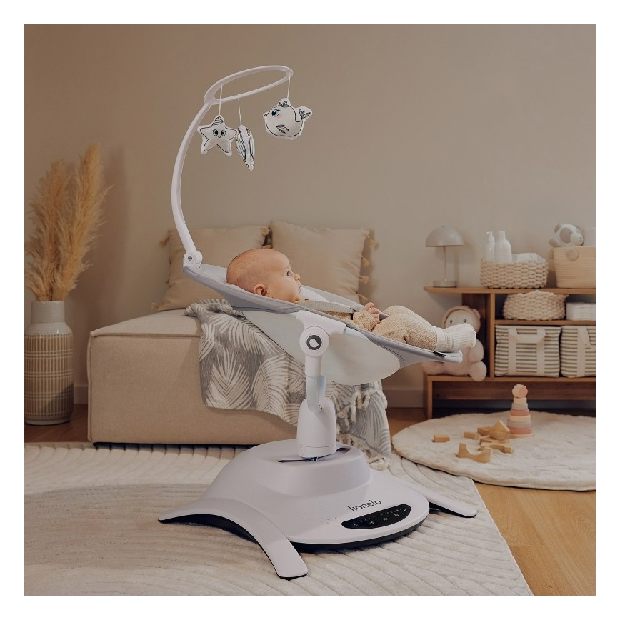 Lionelo - Sdraietta per neonati con melodia 2 in 1 BELLA 4xAA Grigio Cemento + telecomando