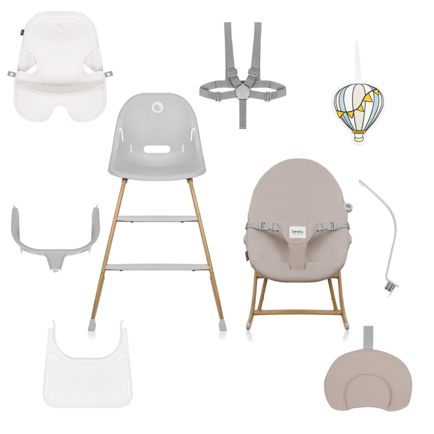 Lionelo - DALIA SET 4-in-1 Sedia da pranzo per bambini Grigio Pietra Naturale