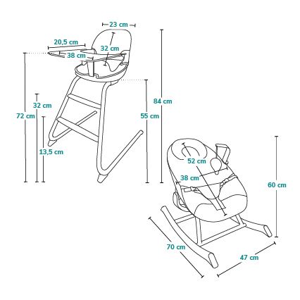 Lionelo - DALIA SET 4-in-1 Sedia da pranzo per bambini Grigio Pietra Naturale