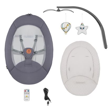 Lionelo - Dondolino musicale per bambini RINA 4xAA Grigio Cemento + telecomando